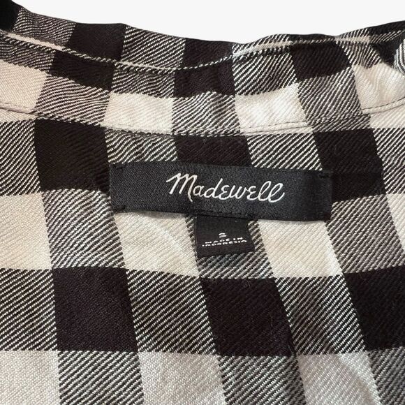 Madewell Buffalo Check Plaid Wrap Front Shirt Size Small Black White - Picture 5 of 13